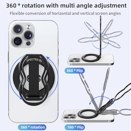 RESPECTED-BRO-Magnetic-Phone-Grip-Stand-with-Finger-Strap, 4-in-1 Magnetic Ring Holder, Kickstand and Elastic Strap for Phones, Universal Fit for iPhone 17/16/15/14/13/12, Android, and Cases (Black) - color: Black