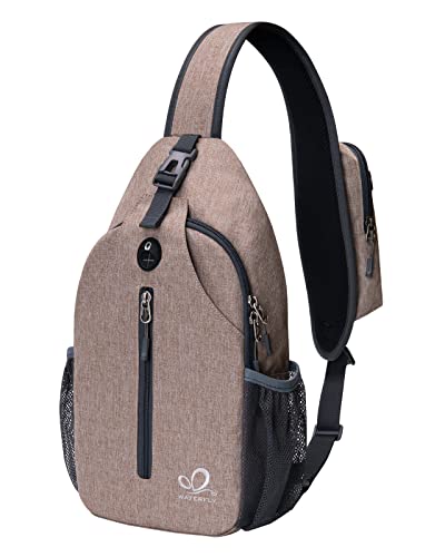 WATERFLY Crossbody Sling Backpack Sling Bag Travel Hiking Chest Bags Daypack (Flaxen) | Small Hiking bag,Multi-compartment storage,Water-resistant,Breathable back pad,Reversible adjustable shoulder strap - color: Khaki