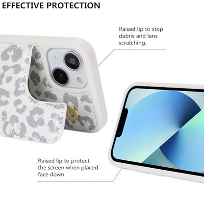 iCoverCase Compatible with iPhone 13 Mini Case with Card Holder, Wallet Phone Case for Women Men RFID Blocking PU Leather Protective Case 5.4 Inch (Gray Leopard) - color: Gray Leopard