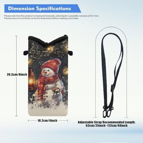 Christmas Snowflake Snowman Print Universal Neoprene Cell Phone Pouch 4 x 8 inch Mobile Protection Case Bag with Crossbody Strap/Neck Lanyard - color: Christmas Snowflake Snowman Print
