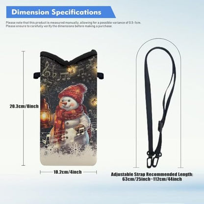 Christmas Snowflake Snowman Print Universal Neoprene Cell Phone Pouch 4 x 8 inch Mobile Protection Case Bag with Crossbody Strap/Neck Lanyard - color: Christmas Snowflake Snowman Print