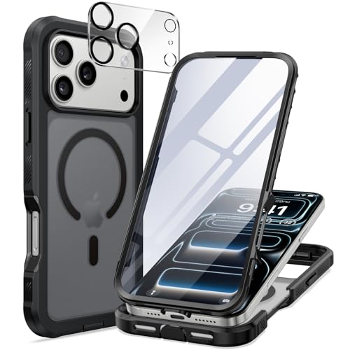 seacosmo for iPhone 17 Pro Case, Full Body Bumper with Built-in Tempered Glass Screen and Camera Lens Protector, Compatible with MagSafe, Shockproof 17 Pro Phone Case, 6.3", Black Matte - color: Black Matte, size: iPhone 17 Pro 6.3"