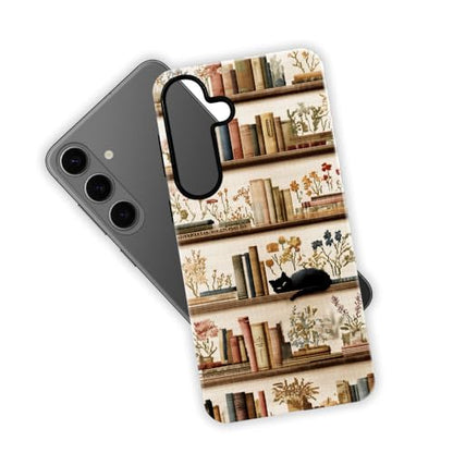 Compatible with Samsung Galaxy S26 Plus Case,Glossy Case All-Round Protection Shockproof Anti-Scratches TPU Cover,Cases for Man Woman-Bookshelf Books Plants Cat - color: Bookshelf Books Plants Cat, size: Galaxy S26 Plus