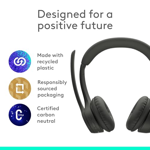 Logitech Zone 300 Wireless Bluetooth Headset with Noise-Canceling Microphone, Compatible with Windows, Mac, Chrome, Linux, iOS, iPadOS, Android – Graphite (Renewed)