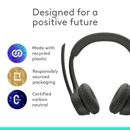 Logitech Zone 300 Wireless Bluetooth Headset with Noise-Canceling Microphone, Compatible with Windows, Mac, Chrome, Linux, iOS, iPadOS, Android – Graphite (Renewed)