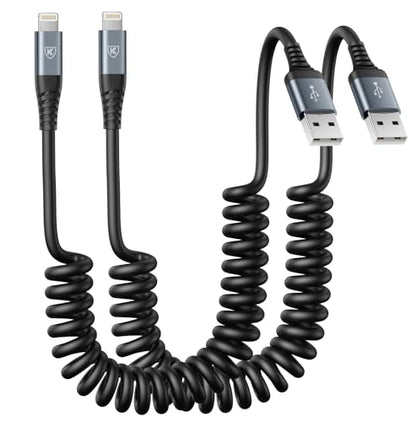 Coiled Lightning Cable, iPhone Charger Cable 3FT for Car, 2 Pack-Black - color: Black, size: 3FT, style: USB A to Lightning