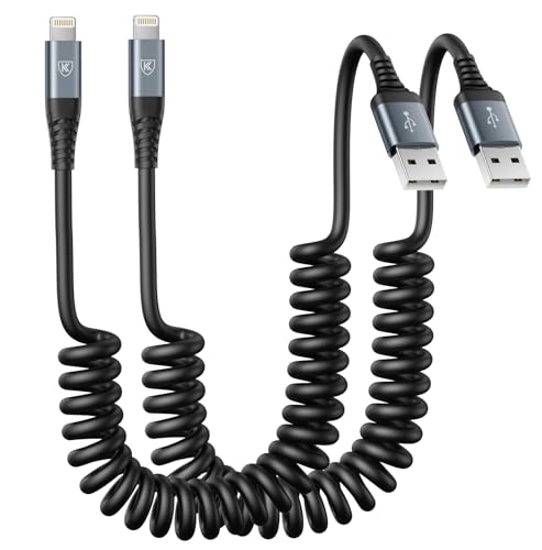 Coiled Lightning Cable, iPhone Charger Cable 3FT for Car, 2 Pack-Black - color: Black, size: 3FT, style: USB A to Lightning