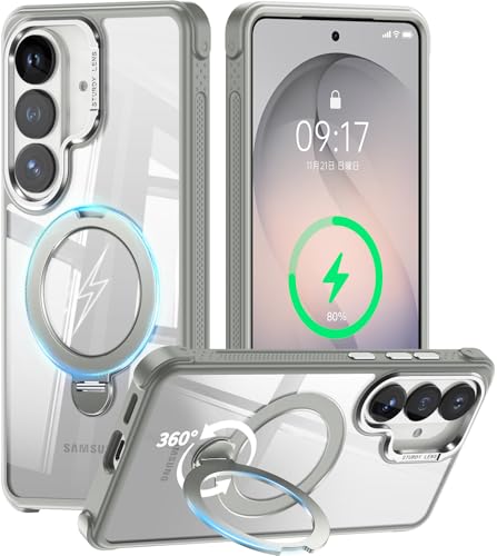 [360° Rotatable Invisible Magnetic Stand & Fit for MagSafe Designed for Samsung Galaxy S26 Case with Kickstand [Mil-Grade Shockproof] Clear Hard Back Cover for Galaxy S26, Gray - color: Gray, size: For Galaxy S26