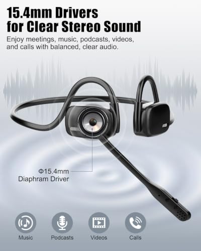 Wireless Headset with ENC Noise Cancelling Mic, Bluetooth V5.4 Headphones - color: Black