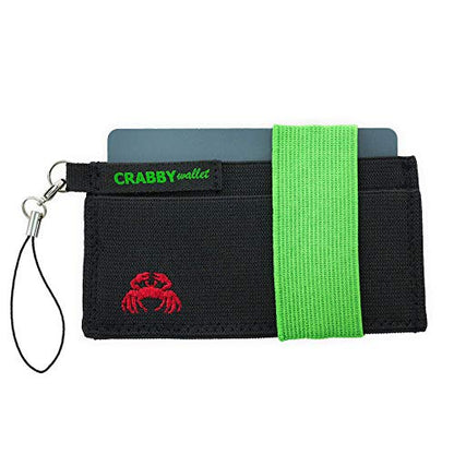 Front Pocket Wallet - Minimalist Wallet - Green - Elastic - Everyday Carry Cards, Cash, Phone, Keys - Securely Holds for Easy Access - Lobster Claw Keychain Included- Ultra Thin 4"x2"… - color: Green