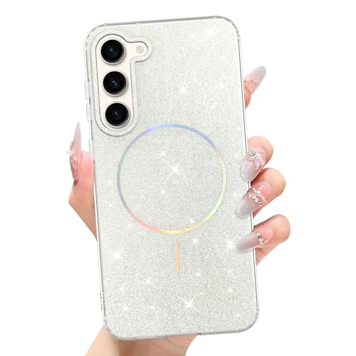 tharlet Magnetic for Samsung Galaxy S23 Plus Case White Glitter Aesthetic | [Compatible with Strong MagSafe] with Screen Protector Hard Protective Cover for Women Girls Gift giving & daily matching - color: White, size: Samsung Galaxy S23 Plus