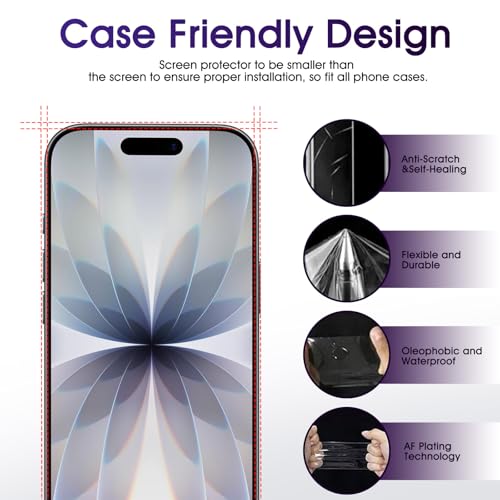 3 Pack Screen Protector for iPhone 14 Plus, HD Clear Flexible TPU Hydrogel Film [Not Glass], Full Coverage, Anti-Scratch, Self-Healing Protective Film, Sensitive Touch, Easy Installation