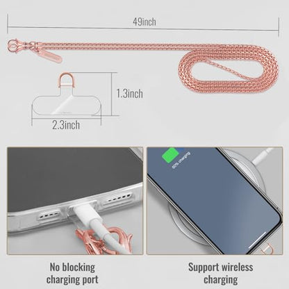 MOUTAKEY Cell Phone Lanyard Crossbody Phone Chain with Metal Detachable Phone Wrist Strap Cute iPhone Chain For Women (Pink Gold, Long) - color: Pink Gold, size: Long