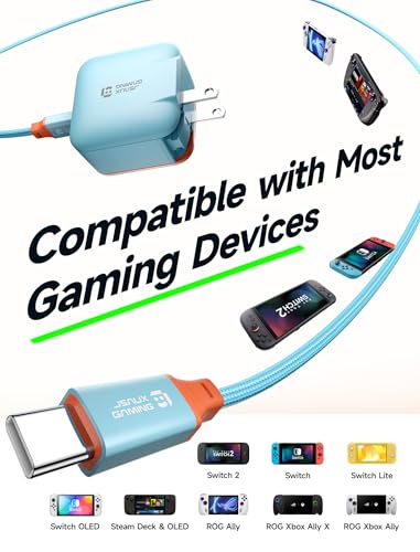JSAUX 65W GaN USB C Charger for Switch 2, EU/UK Plug, 6.6FT Cable, Blue - color: Blue&Orange