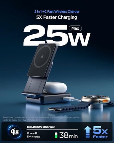 Spigen Foldable Wireless Charger, 25W Qi2.2 2-in-1