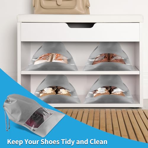 Grey Travel Shoe Bags - 10 Pcs Non-Woven Packing Bags with Clear Window | 15.7" x 11.8" Waterproof Dustproof Portable Travel Shoe Storage Bag for Men and Women - color: Grey, style: 10 Pack