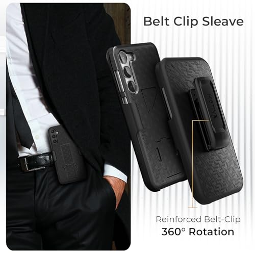 MOTIVE for Samsung Galaxy s23 Case with Belt Clip, Rigid, Kickstand | 6.1" | Ranger v1 Series, Black, 360° holster, open-top/open-bottom port access, textured grip, slim design - size: S23