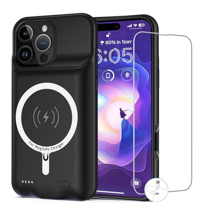 Battery Case for iPhone 16 Pro Max, 12000mAh Enhanced Portable Protective Qi Wireless Charger Case Battery Pack with CarPlay Wireless Charging Compatible for iPhone 16 Pro Max (6.9 inch)-Black - size: iPhone 16 Pro Max