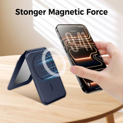 Upgraded for MagSafe Wallet with Makeup mirror，Stronger Magnetic rfid blocking Wallet for iPhone Air 17 16 15 14 13 12 Pro Max,4 Cards Holder with Adjustable Stand(Blue) - color: Blue