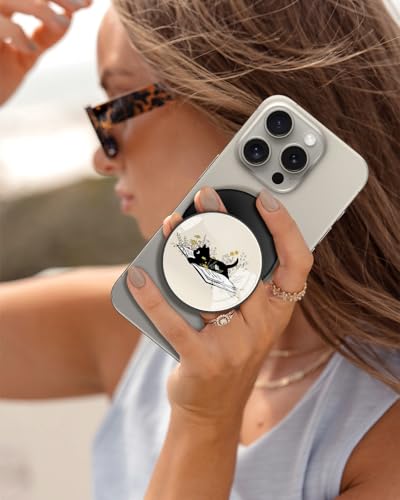 Magnetic Phone Grip, Cute Finger Grip Phone Stand, Black Cat - color: Black Cat
