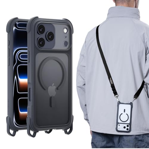 MAGEASY Odyssey MagSafe Crossbody iPhone Case with Strap for iPhone 17 Pro Max 6.9", 20ft Drop Protection, TPU Leather Shoulder Phone Carrying Case with Adjustable Lanyard (Midnight) - color: Midnight, size: iPhone 17 Pro Max