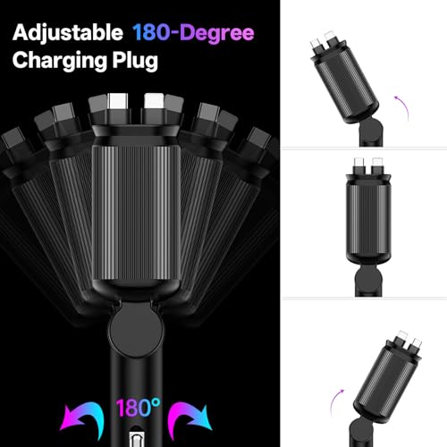 Retractable Car Charger, 4-in-1 Fast Charger with USB-C & USB-A - color: Purple Starry Sky Light