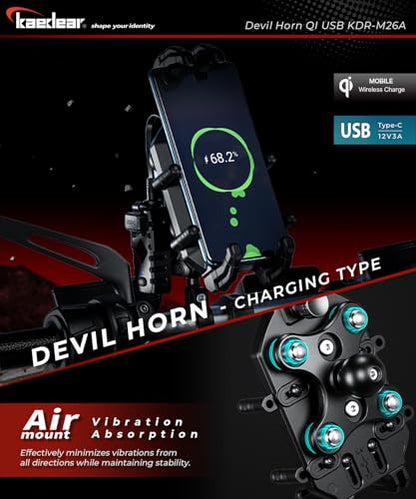 Kaedear Qi Wireless Charging Motorcycle Phone Mount, KDR-M26A - style: Qi Charging / 1" Ball