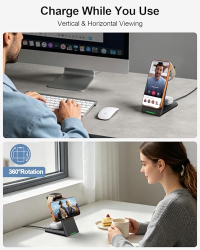 3 in 1 Magnetic Wireless Charging Station - 15W Fast Charging for iPhone 18 Pro Max/17/16/15/14/13/12, Compatible with MagSafe, for Apple Watch & AirPods, Auto-Dimming Indicator, Includes 30W Adapter - color: Black