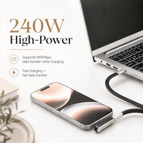 240W Detachable USB C to USB C Fast Charging with Invisible Phone Stand - size: Detachable,C to C,B