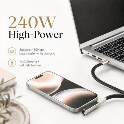 240W Detachable USB C to USB C Fast Charging with Invisible Phone Stand - size: Detachable,C to C,B
