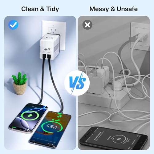 2 in 1 Retractable Gan Wall Charger with Dual Cables, Fast Charging 45W Retractable Phone Charger Wall Plug with 2 Charging Cable, USB C Chargers Block for iPhone 17 16 15 14 13, LG,Pixel - color: White