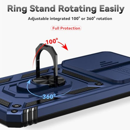 for Samsung Galaxy S24 FE Case with Camera Lens Cover HD Screen Protector, Dual Layer Military-Grade Drop Tested Magnetic Ring Holder Kickstand Protective Phone Case for Galaxy S24 FE (Navy Blue) - color: Navy Blue with camera cover Military-Grade 2nd gen