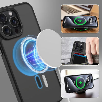 Magnetic Designed for iPhone 15 Pro Max Case 6.7" 2023, Black | [Compatible with Magsafe] [with Wallet & Card Holder] [Military Drop Protection] Slim Translucent Matte Phone Case - color: Black, size: iPhone 15 Pro Max