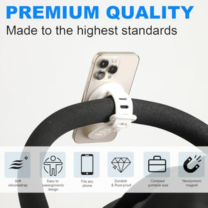 Stroller Phone Holder Universal Phone Holder for Stroller Strong magnetic phone holder with adjustable strap, stable and safe, compatible with fitness equipment, strollers, shopping carts, White - color: White