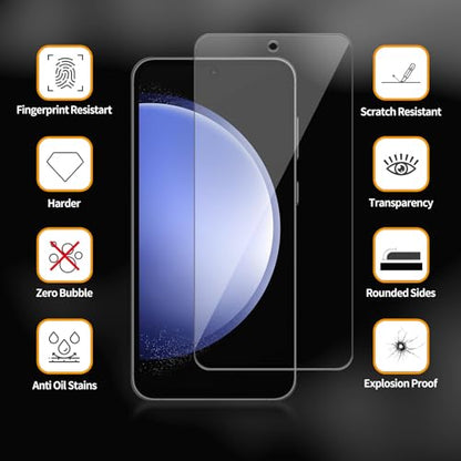 3 Pack for Samsung (Galaxy S23 FE) [FE Model Only] Tempered Glass Screen Protector, Scratch-Proof, Bubble-Free,HD Transparent, 9H Hardness,Bubble Free,Case Friendly - size: Galaxy S23 FE