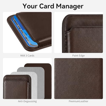 Magnetic Wallet Cell Phone Card Holder for Phone Case with Mag-Safe | Stronger Magnetic RFID Leather Phone Wallet Stick on Series of iPhone 17/16/15/14/13/12 and Pro/Promax, Dark Brown - color: Dark Brown, size: 1 Pack