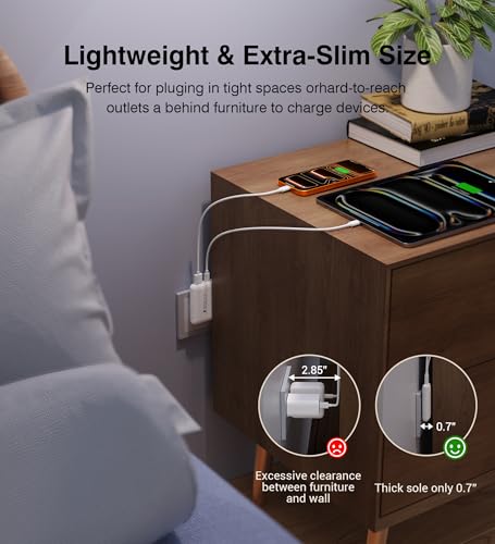 [2-Pack] Ultra Thin Flat USB Wall Charger 40W Dual Port USB C Charger Block - color: White