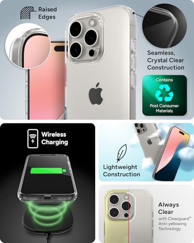 ZAGG Crystal Palace Lite Case for iPhone 16 Pro - Ultra-Slim, Ultimate Drop Protection with Graphene Reinforcement, Anti-Yellowing Technology, Wireless Charging Compatible, Recycled Materials, Clear - size: iPhone 16 Pro, style: Without Magsafe