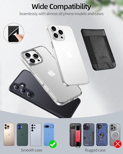 Phone Wallet Stick On with Stand, Adhesive Phone Card Holder, 8-Card Holder - color: Black Carbon Fiber