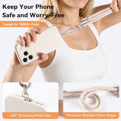 Oaridey Phone Lanyard Crossbody, Adjustable Anti Theft Phone Strap with 2 Metal Phone Tether Tabs for All Phones, Ergonomic Wide Shoulder Strap Cell Phone Lanyard for Daily Use, Skin-Friendly, Apricot - color: Apricot