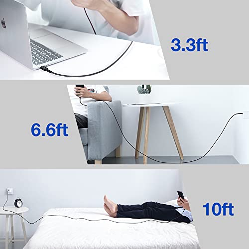 JSAUX USB to USB C Cable, USB C Cable for iPhone 17, 3-Pack (10+6.6+3.3FT) - color: Black, size: 3.3ft+6.6ft+10ft
