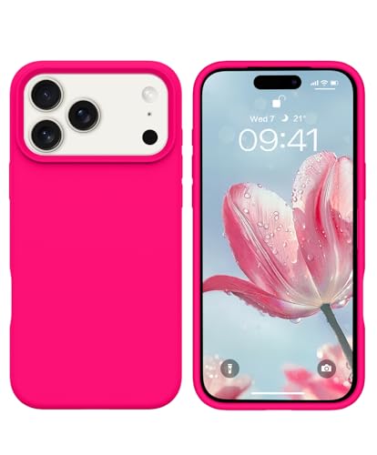 GUAGUA Compatible with iPhone 17 Pro Max Case 6.9 Inch Liquid Silicone Soft Gel Rubber Slim Thin Microfiber Lining Cushion Texture Cover Shockproof Protective Phone Case for iPhone 17 Pro Max,Hot Pink - color: Hot Pink, size: iPhone 17 Pro Max