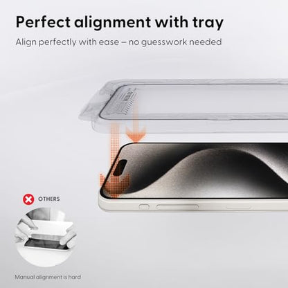 2-Pack iPhone 16 Pro Screen Protector [Auto-Align Kit][Bubble-Free][Dust-Resistant] Ultra HD Clear, 9H Tempered Glass, Case-Friendly Design (iPhone 16 Plus)