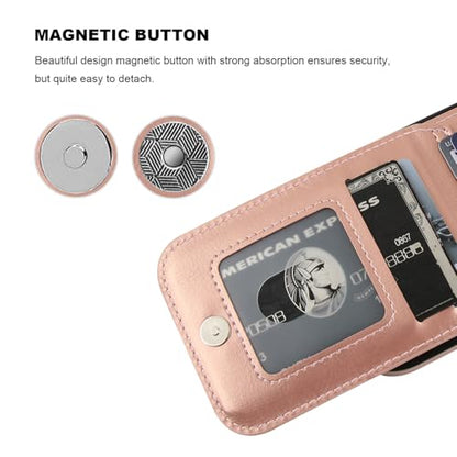 KIHUWEY for iPhone 17 Wallet Case Card Holder Kickstand, Rose Gold | Credit Card Slots, PU Leather, Magnetic Clasp, Flip Heavy Duty Protection Cover for Men and Women - color: Rose Gold