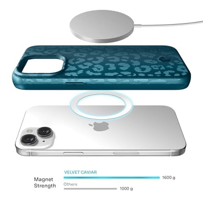 VELVET CAVIAR for iPhone 15 Case - Compatible with MagSafe - 10ft Drop Tested - Metallic Navy Blue Leopard - color: Metallic Navy Leopard, size: 15