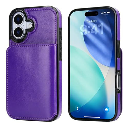 KIHUWEY Compatible with iPhone 17 Wallet Case Credit Card Holder, Premium Leather Kickstand Flip Hidden Magnetic Clasp Durable Shockproof Protective Cover for iPhone 17 6.3 inch (Purple) - color: Purple
