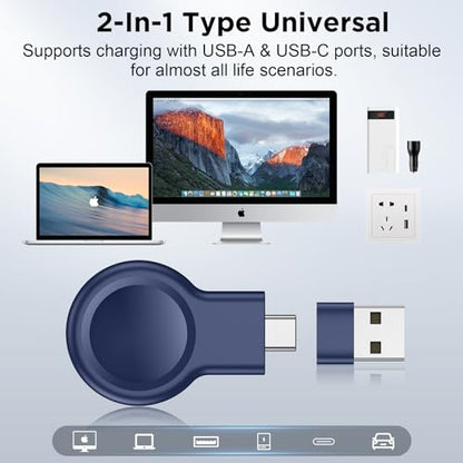 for Apple Watch Charger, Dual-Port Magnetic Portable iWatch Charger - color: B-Sea Blue