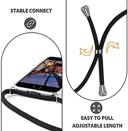 for iPhone 7/8/SE Clear Case Adjustable Shoulder Neck Lanyard Crossbody Strap Phone Cover Women Girls Soft Slim Shockproof Protective Mobile Case for iPhone SE 2020/ iPhone SE 2022 - Black - size: for iPhone 7/8/SE 2020/SE 2022