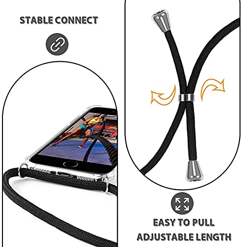 for iPhone 7/8/SE Clear Case Adjustable Shoulder Neck Lanyard Crossbody Strap Phone Cover Women Girls Soft Slim Shockproof Protective Mobile Case for iPhone SE 2020/ iPhone SE 2022 - Black - size: for iPhone 7/8/SE 2020/SE 2022