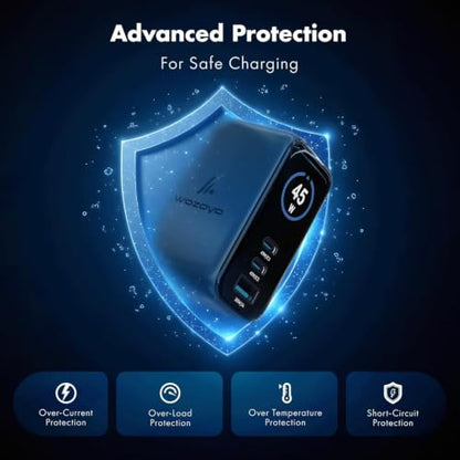 45W Smart LED Wozoyo GaN Charger, 2XType-C & USB-A Superfast 2.0 Charging, Compatible For iPhone 17/16/16 Pro Max/15 Series/iPad Pro, Smartphones, Tablets And More, PD/PPS/QC 3.0,Compact Foldable Plug